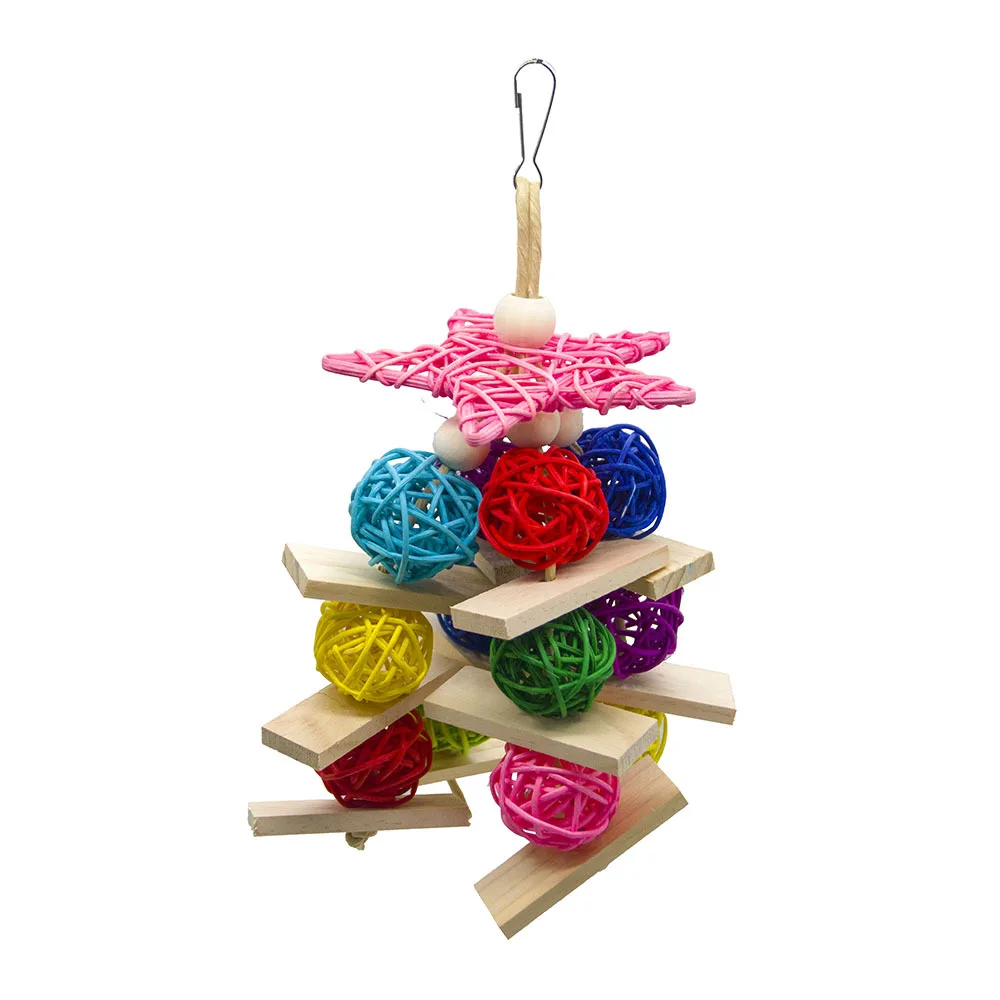 

1PCS Little Fresh Parrot Toy Pet Bird Colored Pentagon Rattan Ball Hanging Bite String Climbing
