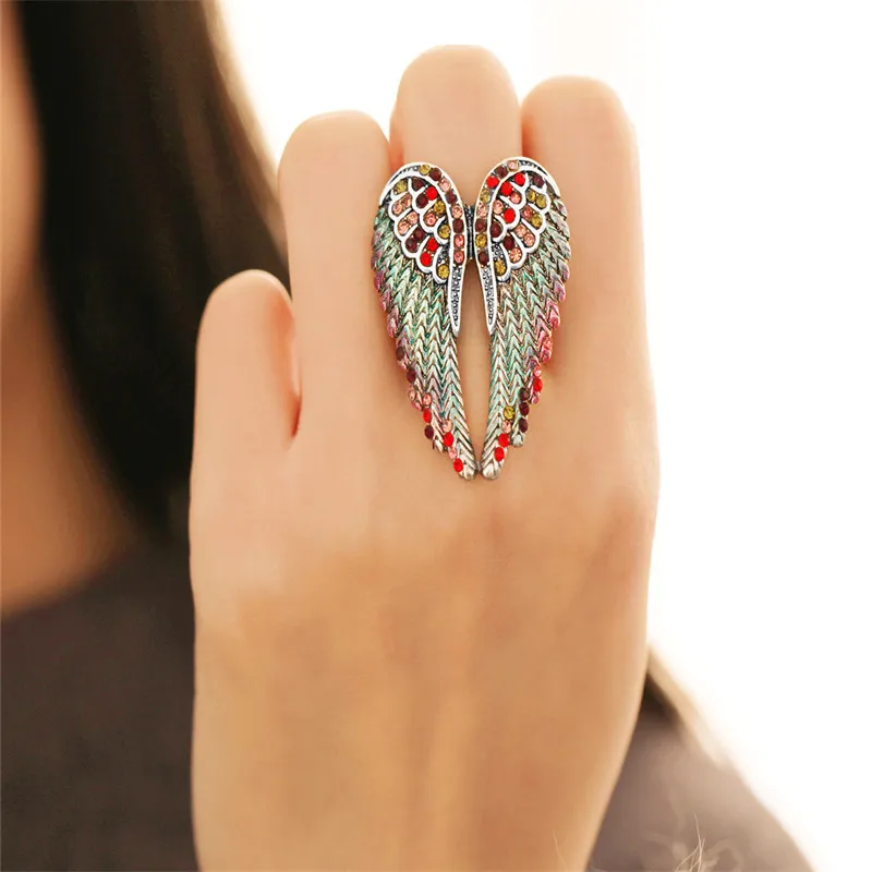 Angel Wings Crystal Rings For Women Jewelry Silver Opening Adjustable Ring For Female Engagement Ring Wedding Promise Rings Boho