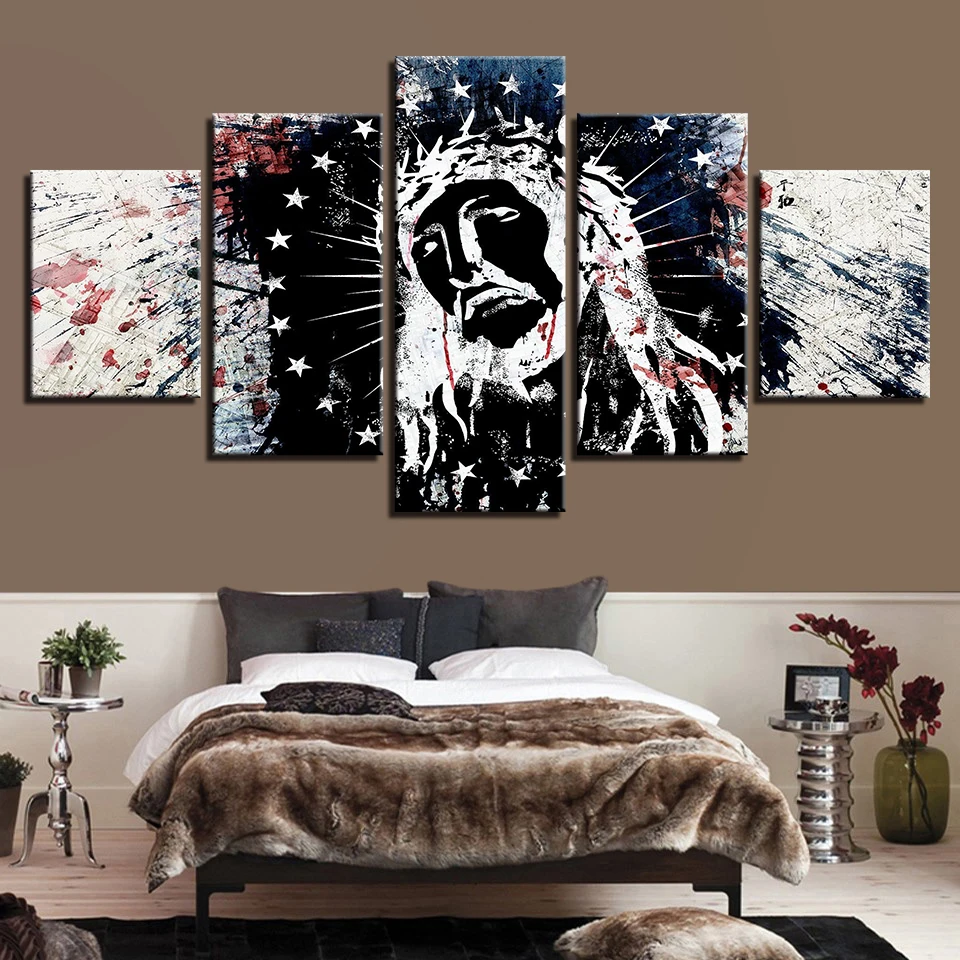 

5 Pieces Home Decor Canvas HD Prints Poster Wall Art Pictures Blue Stars Sky Shine World Map Paintings For Living Room