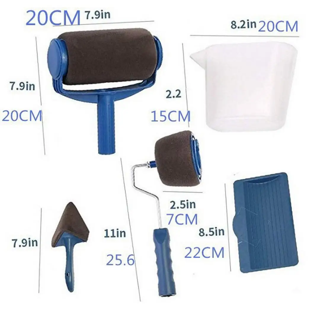 Handle Creative Household Drum Type Multi-function Paint Blue Painting Brush Roller Round Set | Обустройство дома