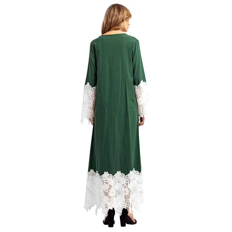 S XL женская мусульманская одежда кружевное платье с длинными рукавами в стиле