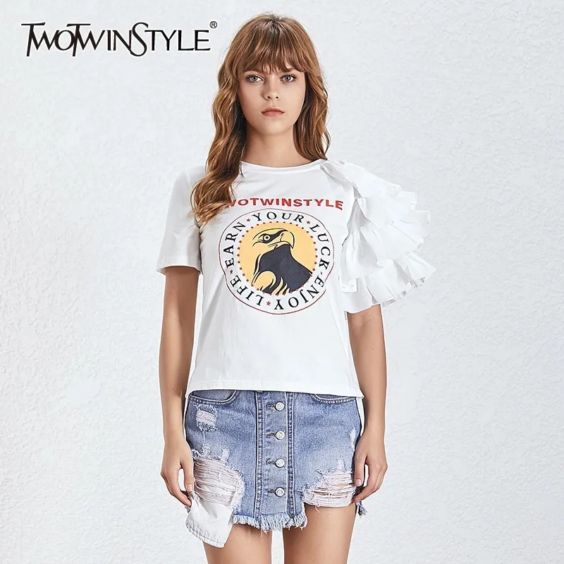 Женская футболка с круглым вырезом TWOTWINSTYLE летняя повседневная свободная