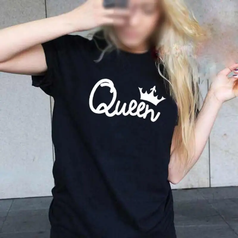 Футболка с коротким рукавом модная простая повседневная футболка надписью King Queen