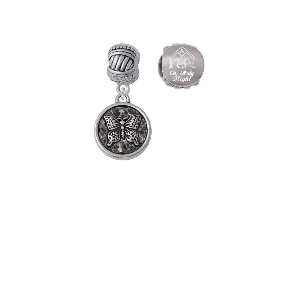 Silvertone старина круглый Seal Butterfly Come Let us Adore Him Charm Beads (набор из 2)| |