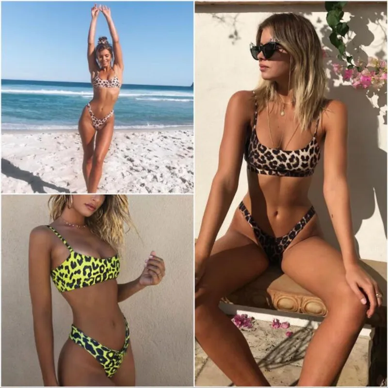 Bikini Leopard 2018 Sexy Women Swimsuit Thong 2pcs Suit Print High Waist Beachwear Bathing Set 3 Colors Swimwear | Спорт и