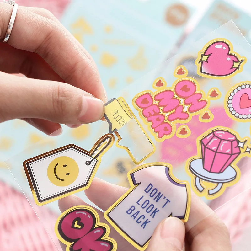 1 Лист наклейки из золотистой фольги Kawaii розовый алмаз в форме сердца