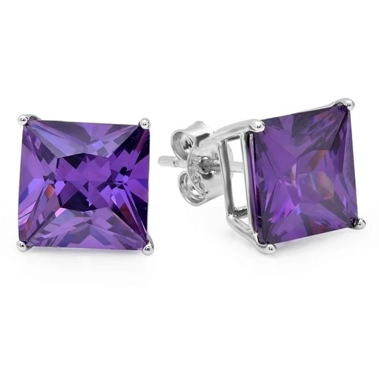1.5Ct Принцесса Cut 9 к белое золото серьги с аметистом февраля Камень # бесплатной