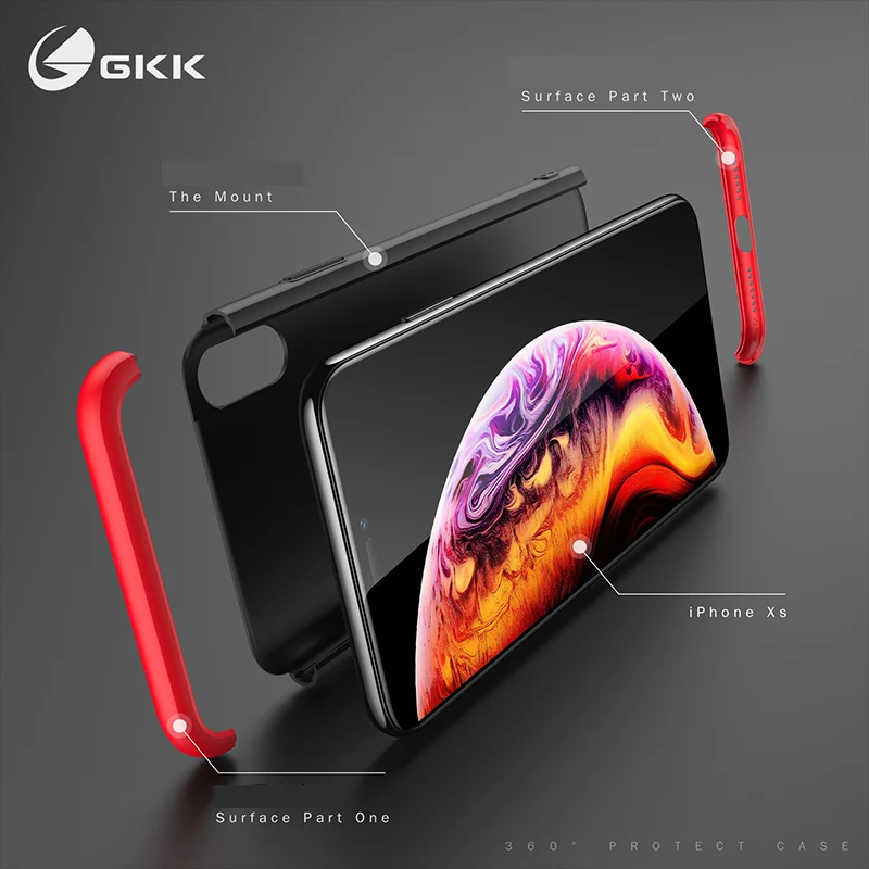 Чехол GKK для iPhone XS Max XR 360 с полной защитой кольцевой держатель ручка|Бамперы| |