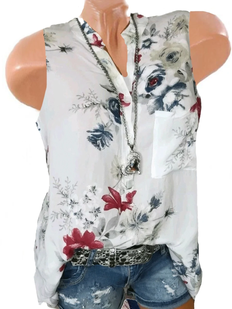 Хит, большие размеры, новая мода, летние блузки для женщин, 5XL, большой размер, без рукавов, тонкая, v-образный вырез, рубашки, сексуальные, синие, элегантные, для работы, блузка для девушек
