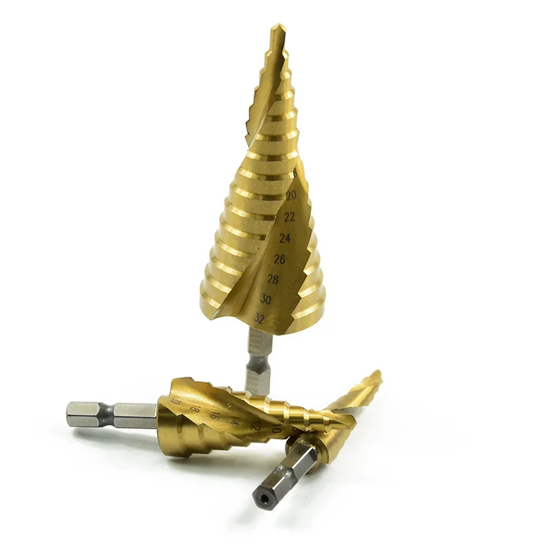 3Pcs 1/4" Shank HSS Spiral Grooved Center Drill Bit Pagoda Shape Hole Cutter 4-12/20/32mm Carbide Titanium Step Cone | Инструменты