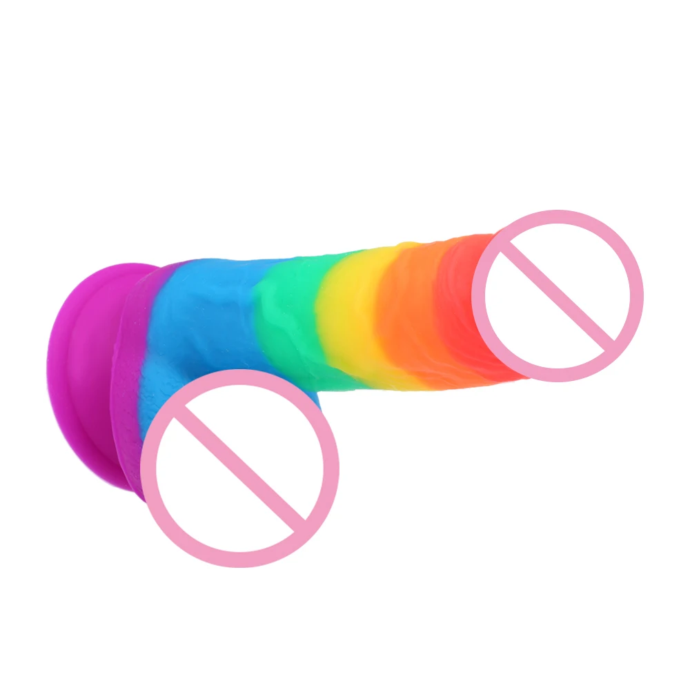 Realistic Huge Penis Rainbow Silicone Big Dildo Vagina Simulation Massager Adult Sex Toys For Women With Powerful Suction