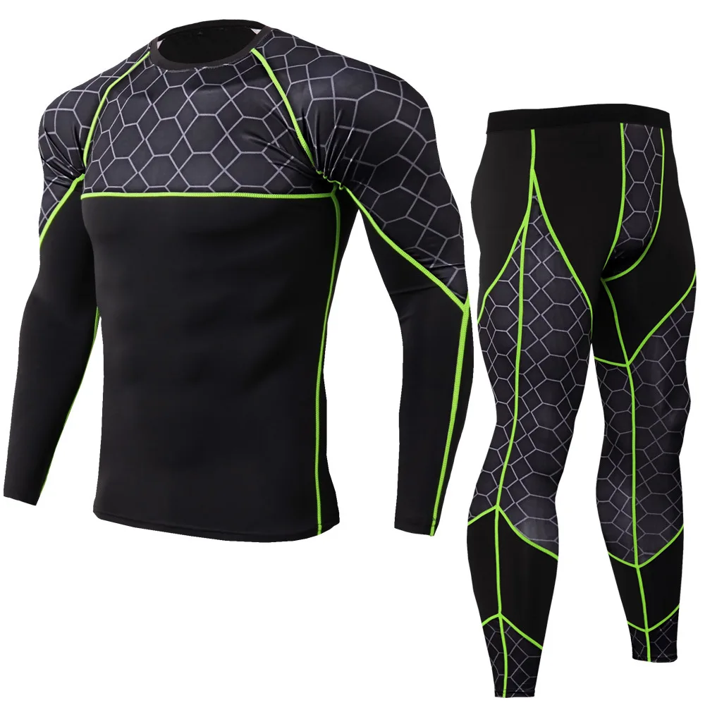 

2018 NEW Mens Running set Compression Clothing Sportswear FOR men Sports Tights Shirts +Athletic Pants 2 Piece Tracksuit Men 3XL