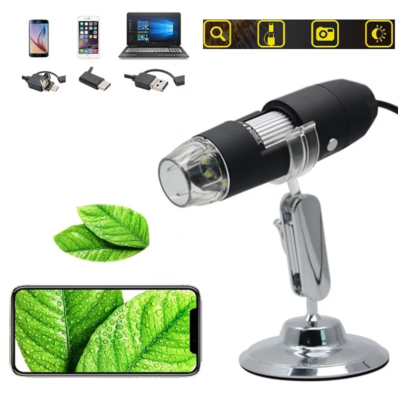 Микроскоп HD 2.0MP 1000X 3 в 1 USB Wi Fi для телефона микроскоп Type c стерео электронный