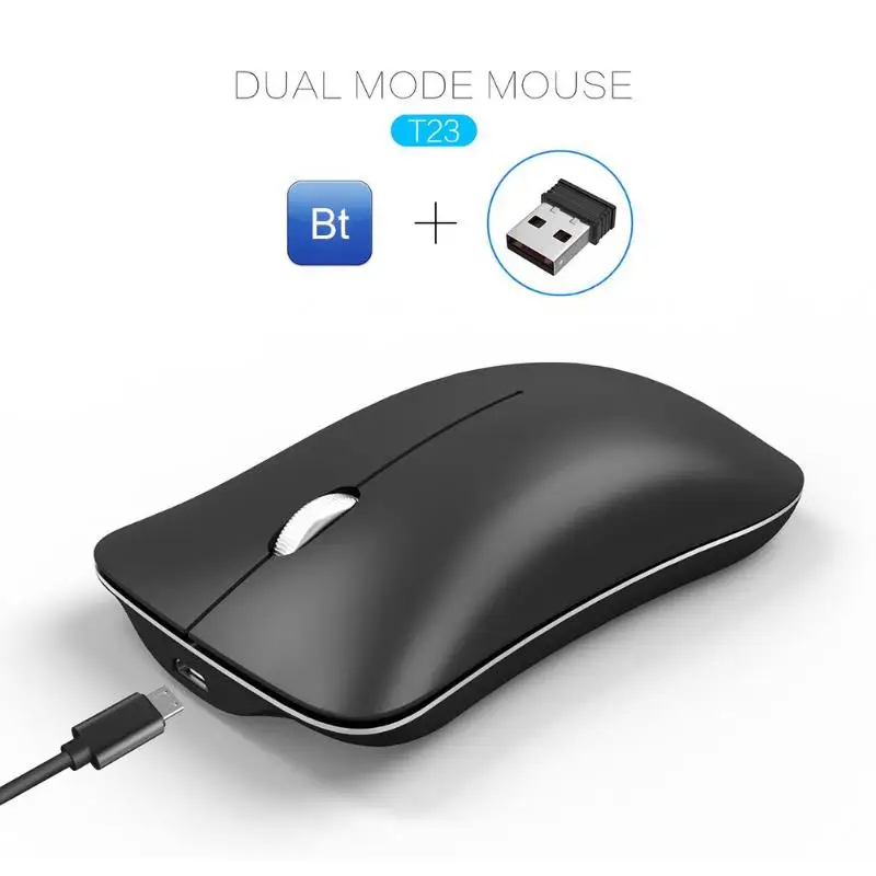 T23 2 4G Беспроводная Bluetooth мышь 1600 Точек на дюйм перезаряжаемая Бесшумная оптическая игровая для Mackbook