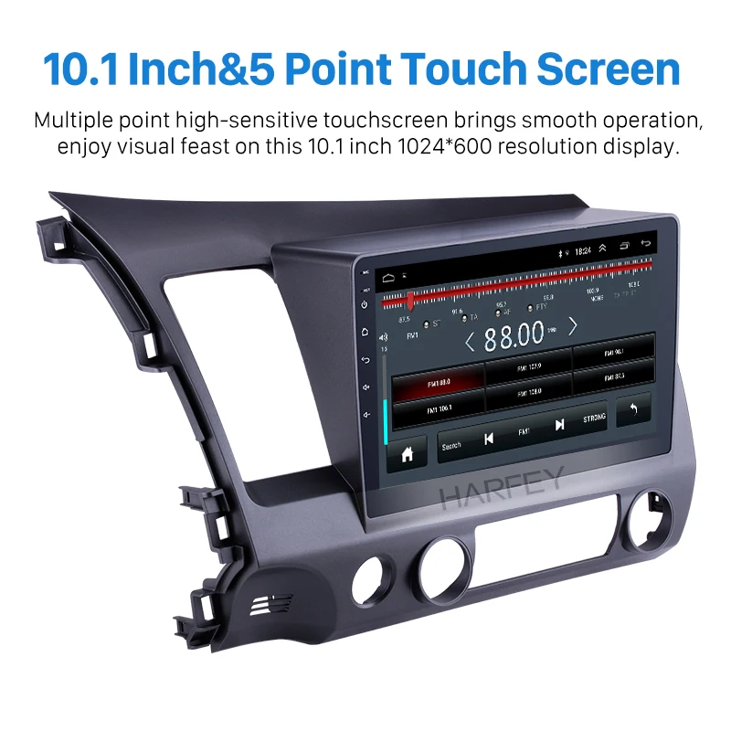 Harfey Android 8.1 2Din 10.1&quot HD Car Radio For 2006 2007 2008-2011 Honda Civic GPS Mutimedia Player Head Unit Bluetooth Audio |