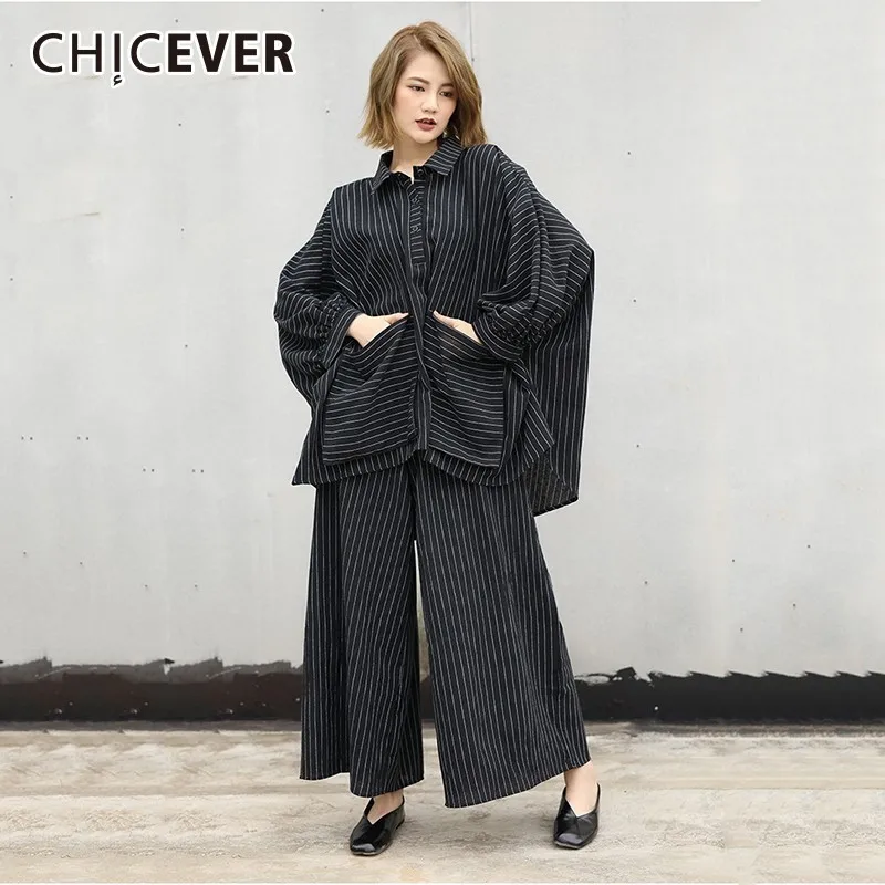 Женский костюм двойка CHICEVER Весенняя рубашка оверсайз с неровным краем блузка