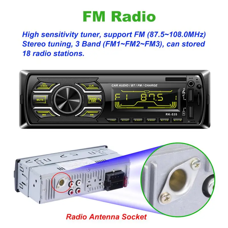 Один Din автомобильное радио Fm Dc 12V Фиксированная панель автомобиля аудио Mp3 Wma