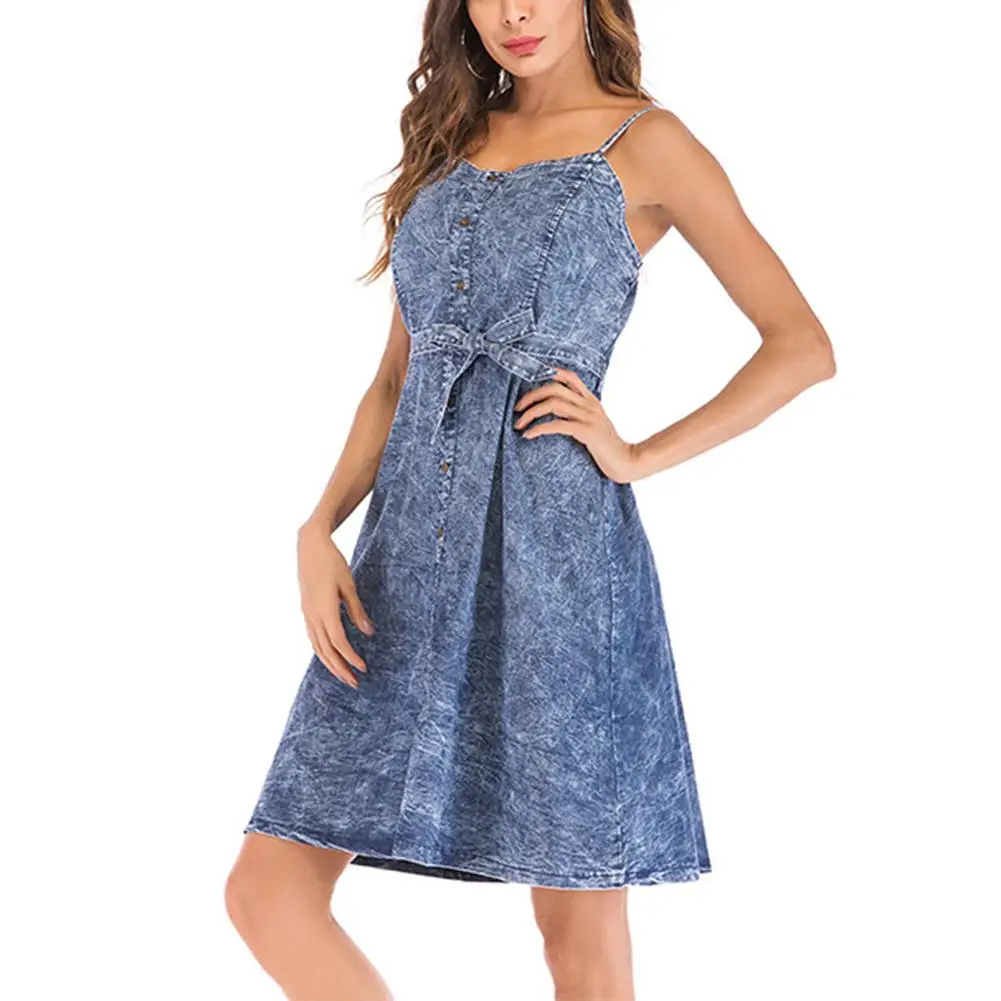 MISSKY New Summer Women Denim Dress Backless Sexy Halter Neck | Женская одежда