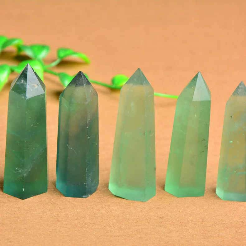 

Natural green stone purple fluorite crystal column decoration green crystal degaussing energy hexagonal prism8 cm 910 11 12 cm
