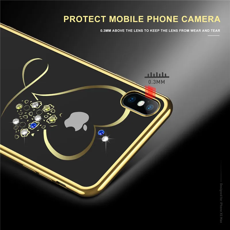 Роскошный чехол для телефона с бриллиантами и сердечками iphone XS MAX XR X покрытый