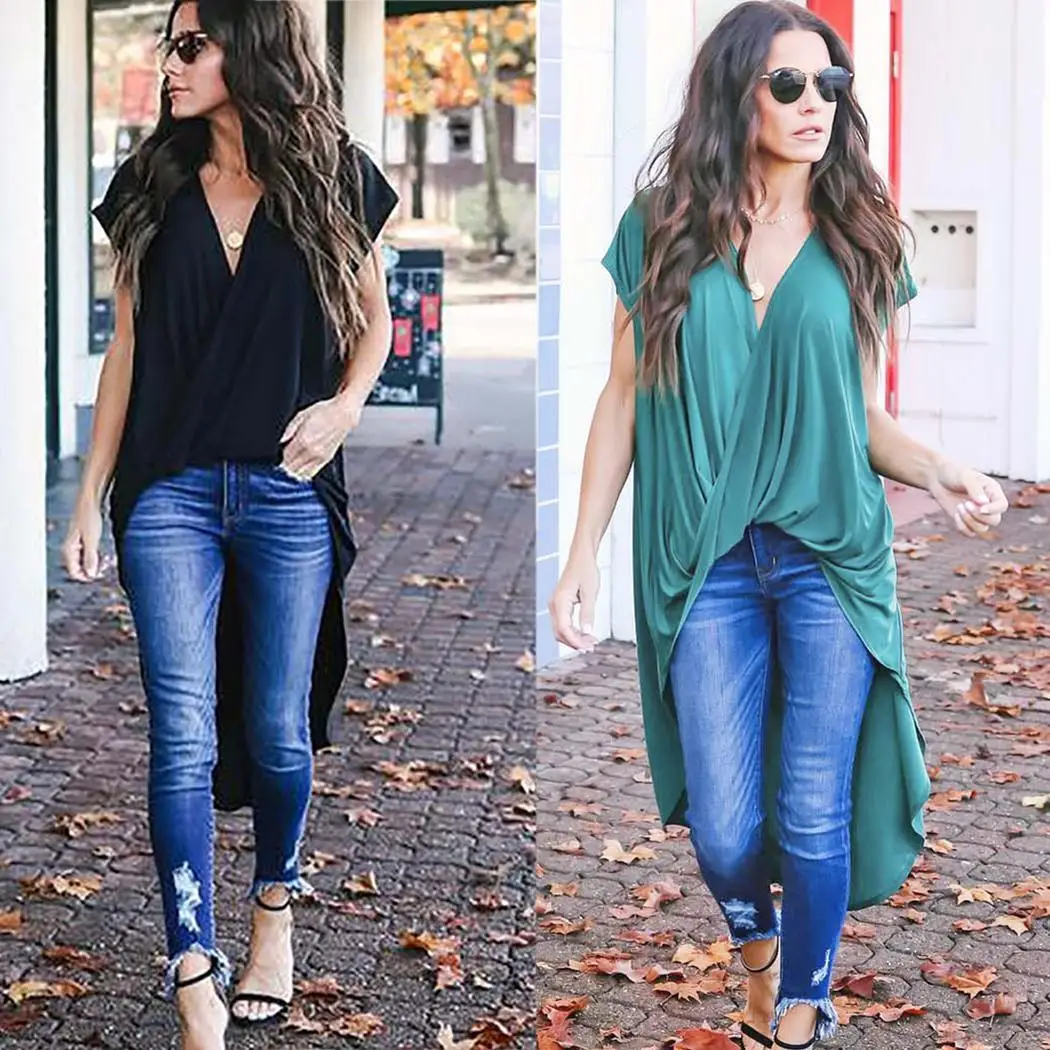 Женская Повседневная блуза с v образным вырезом и коротким рукавом весенняя