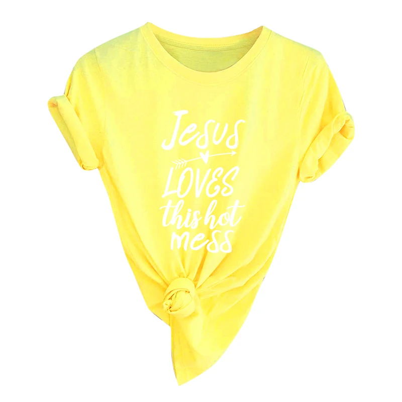 Женская летняя хлопковая Футболка Jesus Loves This Hot беспорядок размера плюс женская