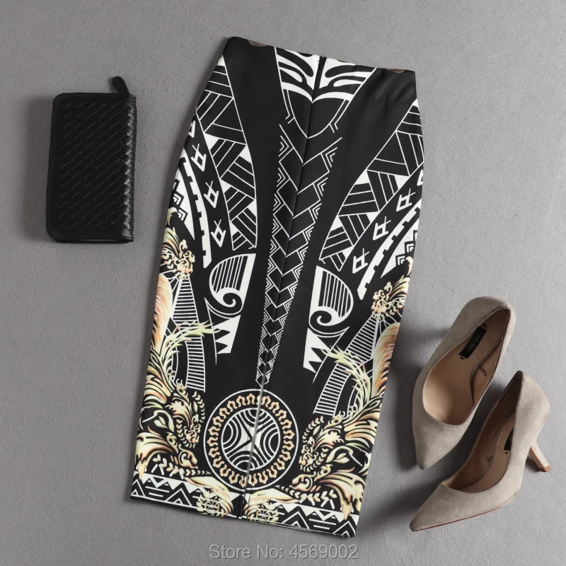 Printed Skirts For Women 2019 High Waist pencil Black Casual Empire Elegant Chinese style | Женская одежда
