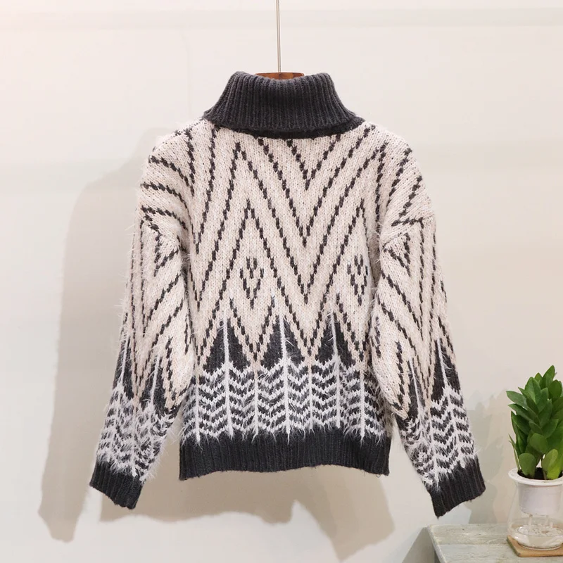 2018 Winter Casual White Knitted Sweater Pullovers Women Runway Designer Cartoon Sequins Female Sweet Striped Jumper Clothing | Женская