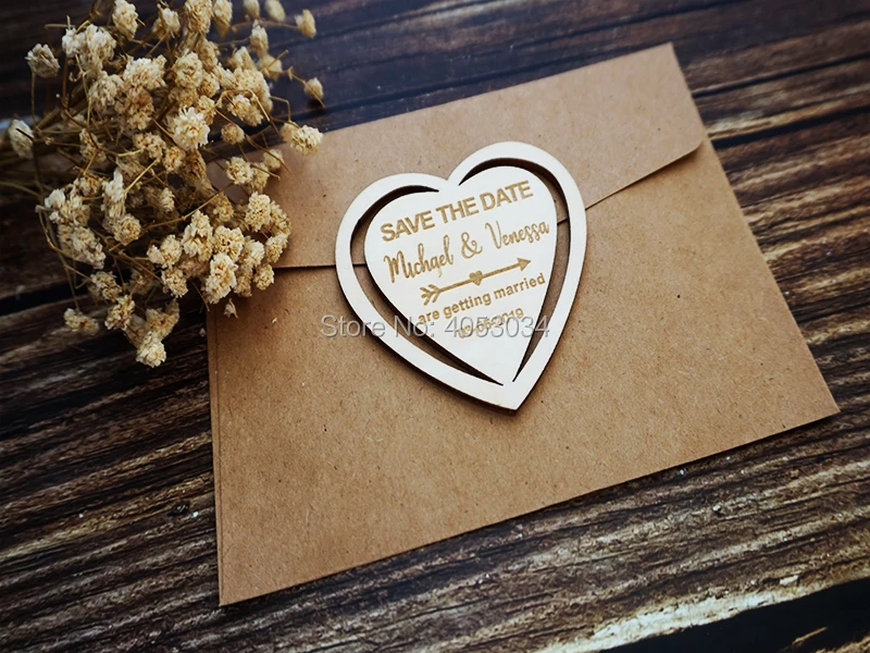 Деревянные магниты с надписью Save The Date Heart | Дом и сад