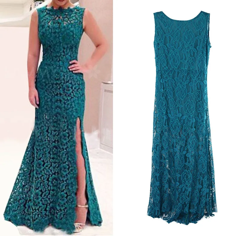 Sleeveless Lace Maxi Party Club Dresses for Women O Neck Hollow Out Asymmetrical Summer Sexy Solid Dinner Vestidos|Женские платья| |