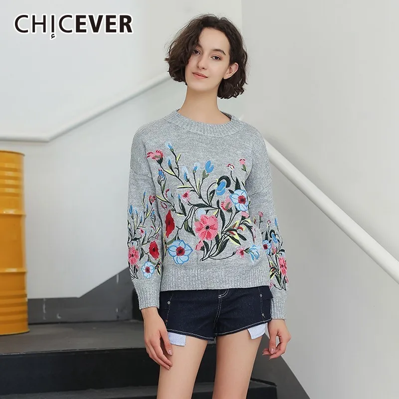 CHICEVER осень цветок вышивка свитер для женщин пуловеры O средства ухода за кожей