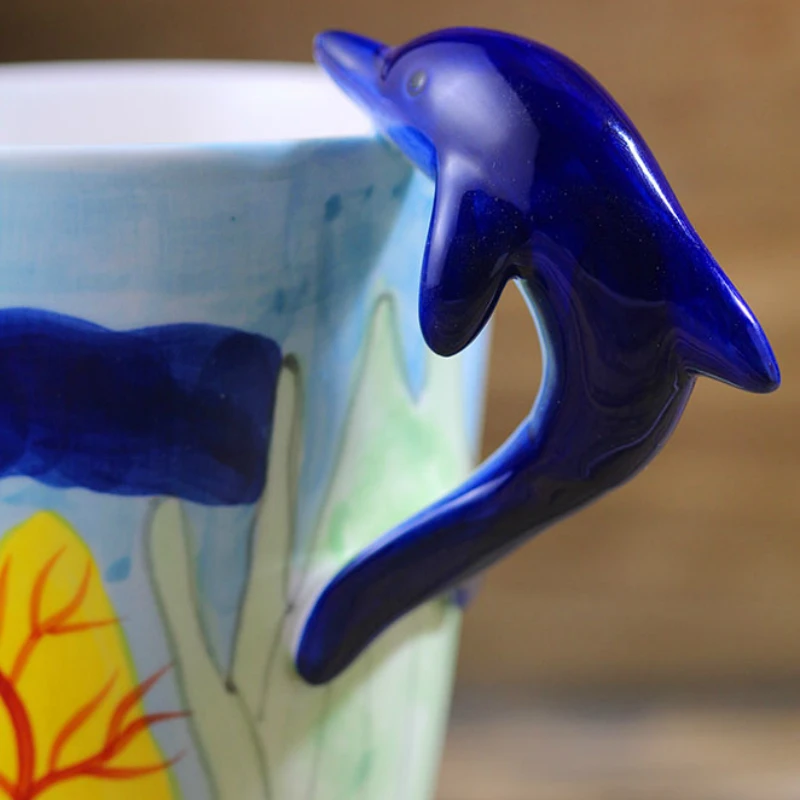3D стерео кружка в виде дельфина 300 мл керамическая чашка с ручной росписью - Фото №1