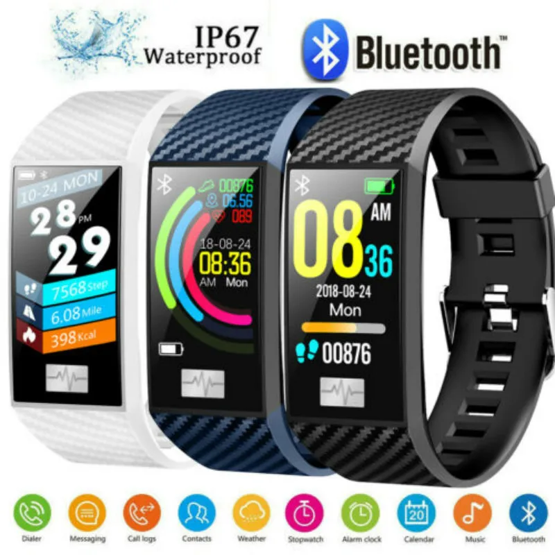 Bluetooth Смарт-браслет часы монитор сердечного ритма кровяное давление