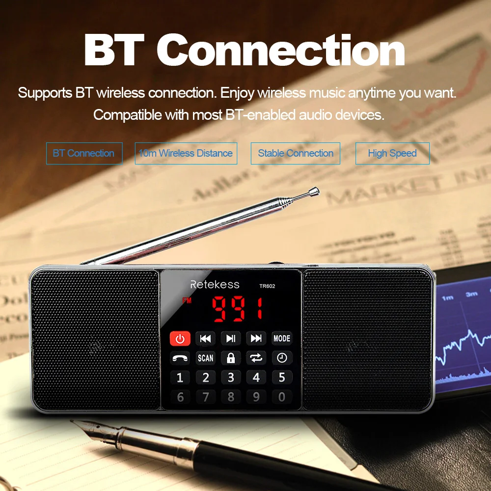 Retekess TR602 FM/AM радио многополосный цифровой радиоприемник Bluetooth Радио колонки MP3 наушники Выход AUX IN TF карта U привод