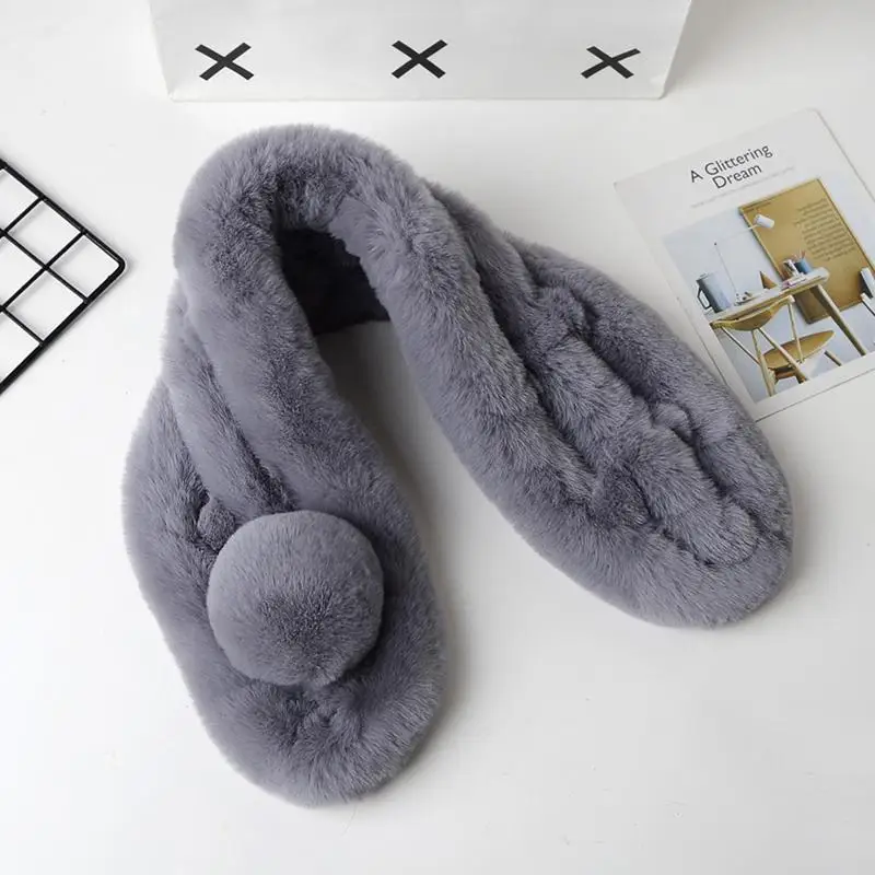 Winter Keep Warm Bib Korean Version Imitation Rabbit Bristle Three Tube Collar Women Fashion Casual Hair Ball Buckle | Аксессуары для