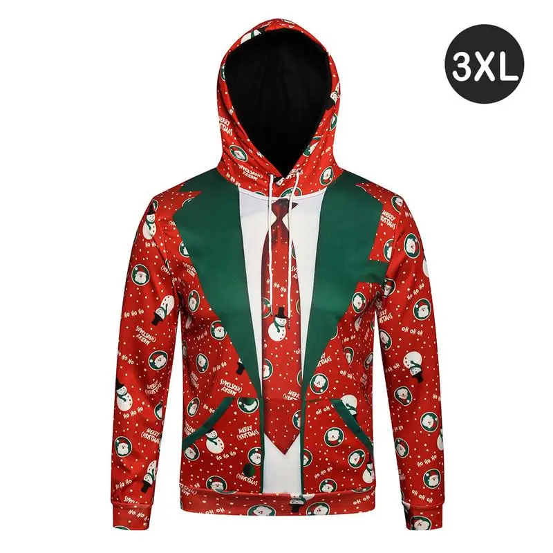 Мужской Забавный 3D с капюшоном толстый свитер поддельные из двух частей длинными