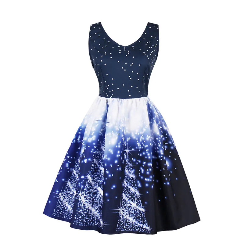 Gaeshow Beautiful Star Christmas Dress Women Plus Size 4XL Sleeveless Dresses Vintage V Neck Midi A-Line Party Vestido Red | Женская