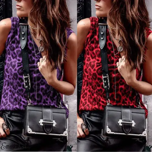 2019 Женская модная майка Топы леопардовая летняя рубашка без рукавов Футболка
