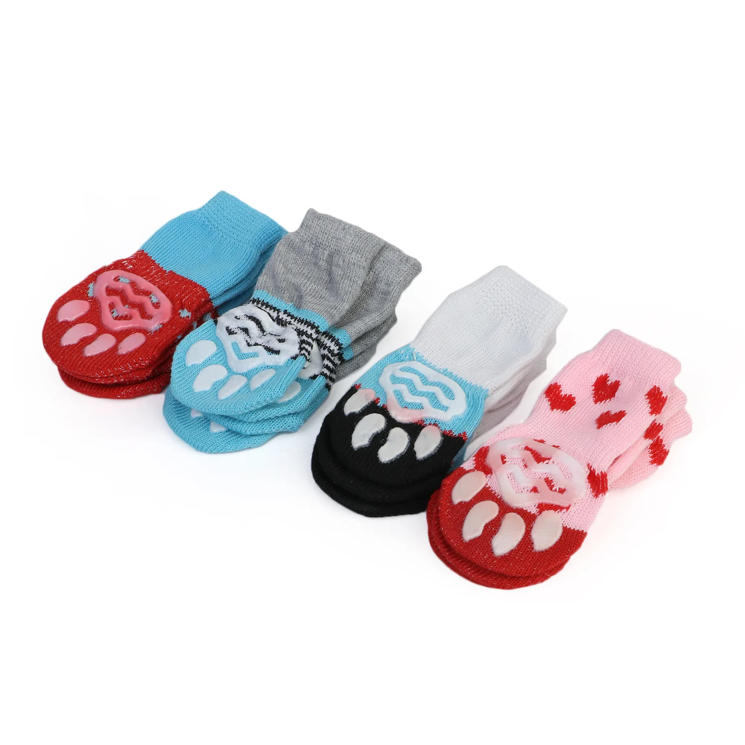 

4Pcs/Set Pet Dogs Cats Fashion Socks Lovely Soft Cotton Anti-slip Knit Shoes Weave Warm Skid Bottom Foot Protection For Puppy