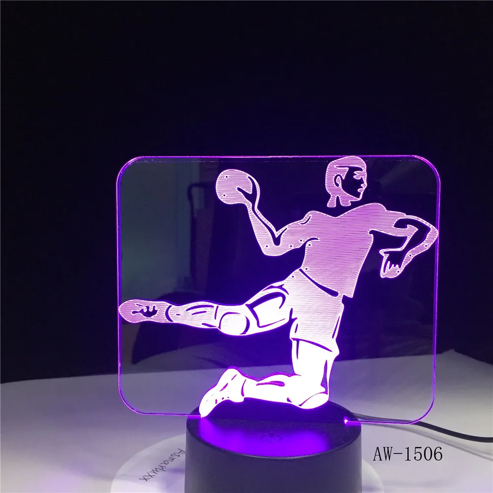 Гандбол фигура игрока 3D светодиодный ночник USB детский подарок Спортивная