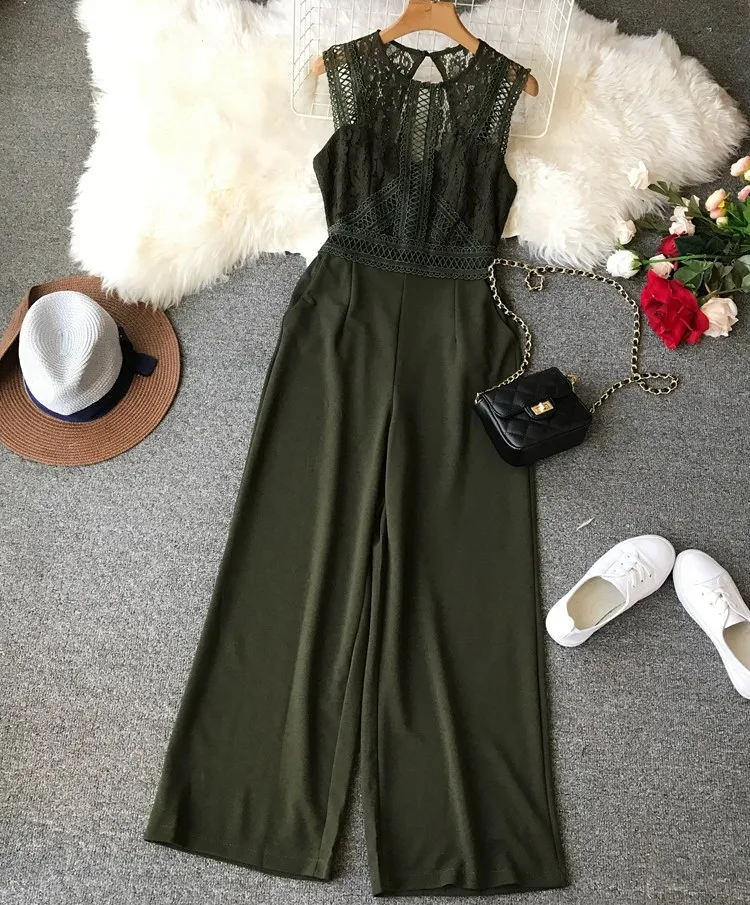 Женские кружевные комбинезоны в европейском и американском стиле однотонные