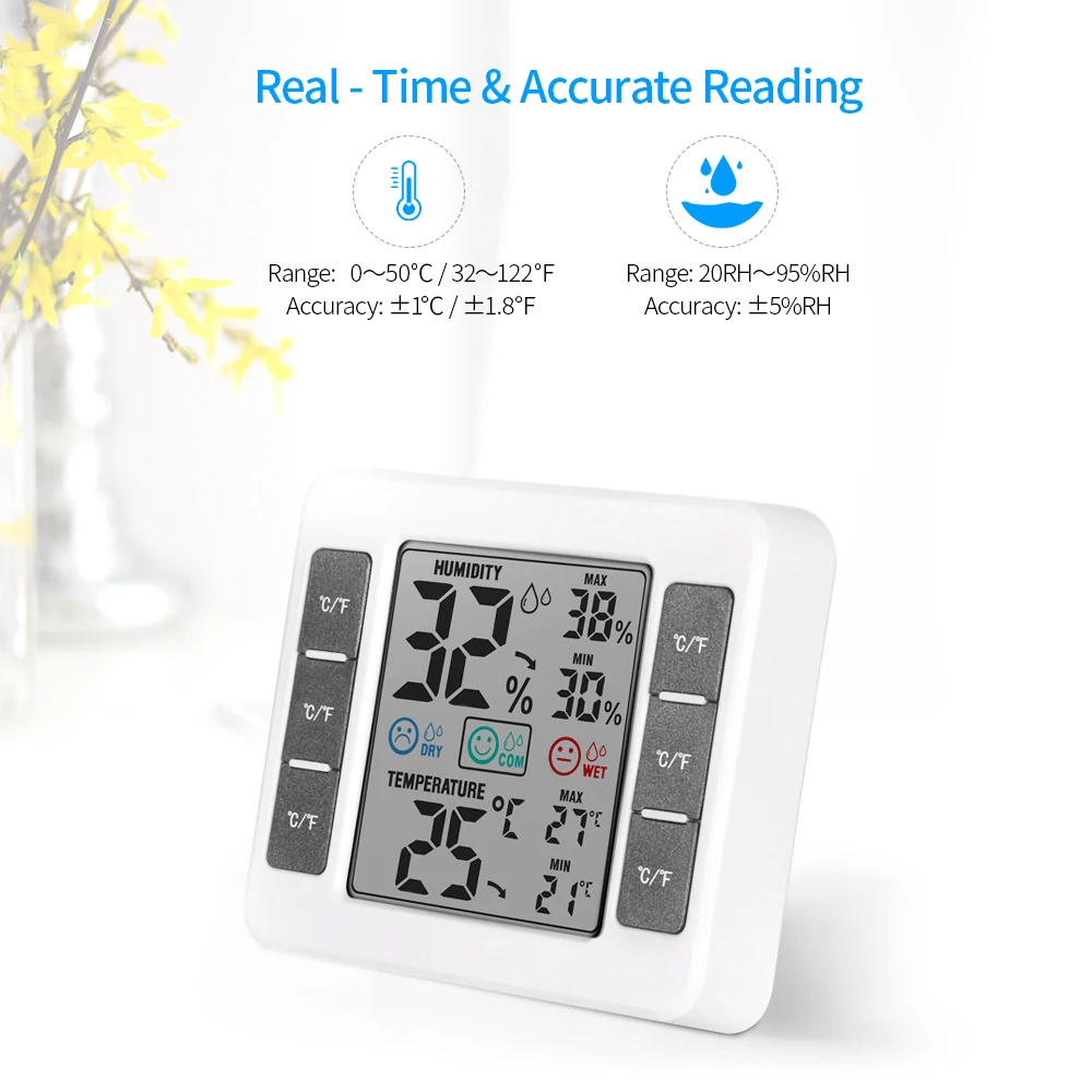 

LCD Digital Indoor Thermometer Hygrometer Room Temperature Humidity Gauge Meter Thermo-Hygrometer with Max Min Value Display