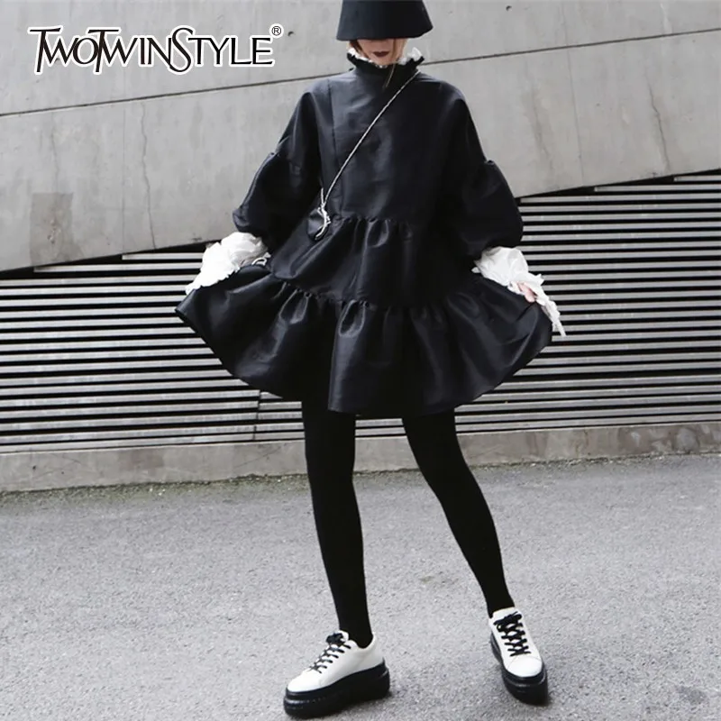 Женское платье с рукавами фонариками TWOTWINSTYLE Осеннее бальное круглым воротником