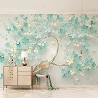custom 3d photo wallpaper for bedroom walls 3d embossed green flowers non woven wall painting living room home wall decoration