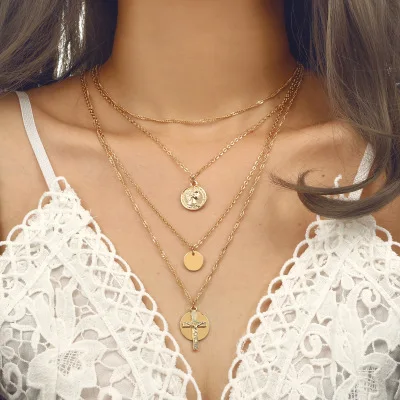 Hot Sale Gold Chains Collares Mujer Religious Style Cross Necklaces Pendants Vintage Boho Jewelry Multilayer Choker Bijoux Femme | Украшения