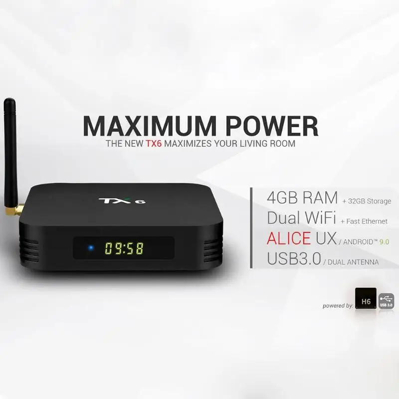 ТВ приставка TX6 Allwinner H6 Android 9 0 4 ядра 2 ГБ + 16 4G Wi Fi медиаплеер TV|ТВ-приставки и