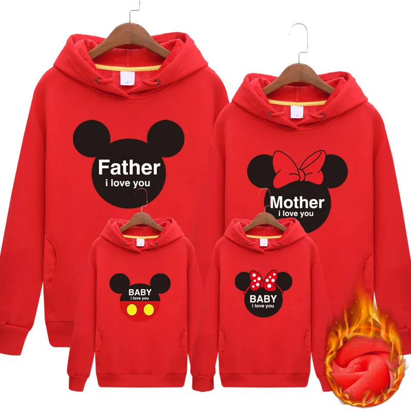 Family Clothes Mother Father Kids Autumn Minnie Long Sleeve Hoodie Sweatshirt Mickey Cartoon Mous Printed Cotton Warm Pullover | Мать и