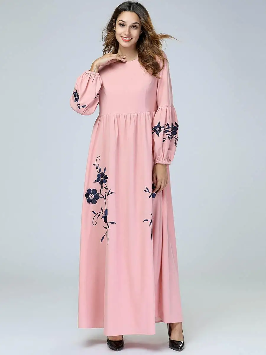 Женское мусульманское платье с цветочным принтом Abaya ТРАПЕЦИЕВИДНОЕ свободное в