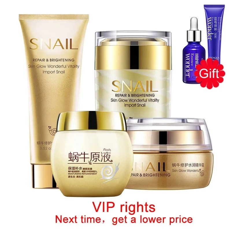 BIOAQUA Snail Extract Face Care Set Cream Cleanser Essence + 2 Popular Gifts Blueberry Eye And Liquid Serum|Косметические наборы|