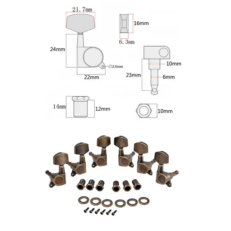 6PCS Bronze Durable 3 Left Right Guitar Tuners String Tuning Pegs Machine Head Set for Acoustic Electric | Спорт и развлечения